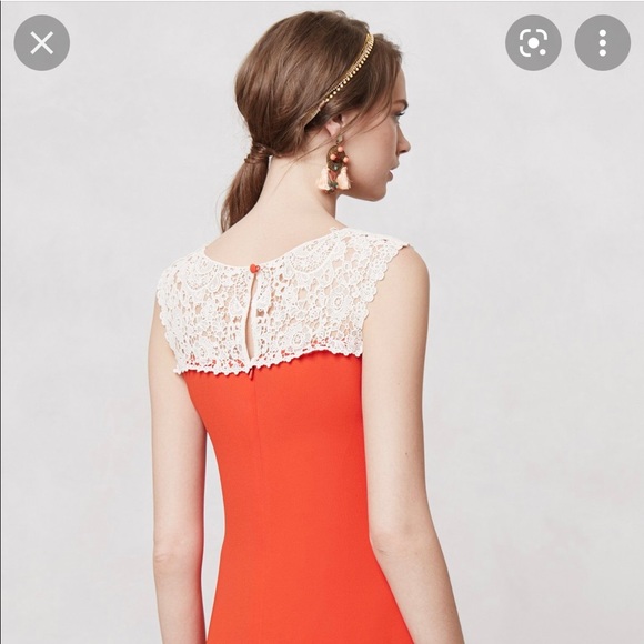Anthropologie Floreat Rona Shift Dress Size 6 Lace Tomato Red Orange White - Picture 3 of 6